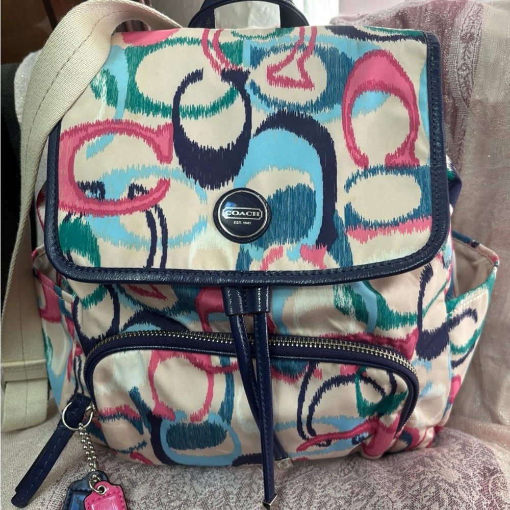 Coach Signature Print Multicolor Canvas Backpack